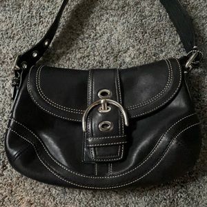 Coach black leather handbag medium
